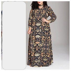 Girl With Curves 3X Maxi dress black/gold, long sleeve, neck tie